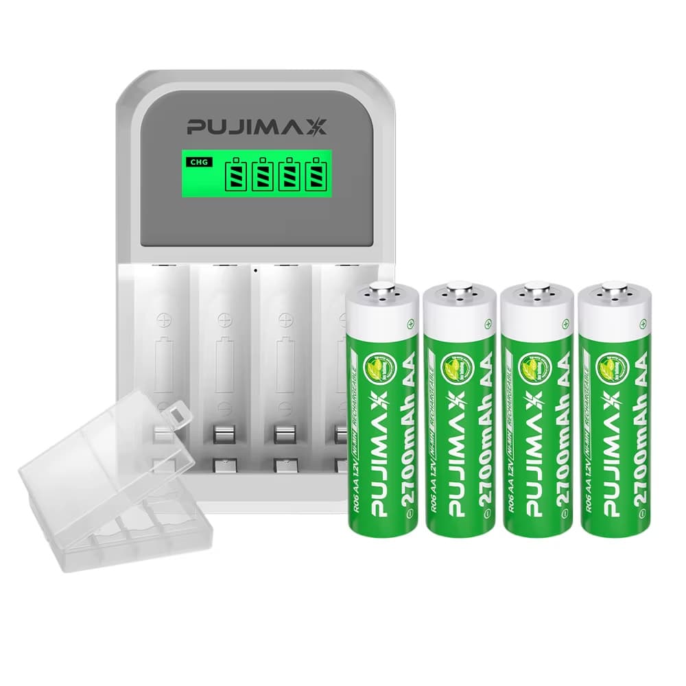 PUJIMAX AA Ni-MH rechargeable batteries with a four-slot charger